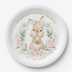 Pink Roses Bunny Easter Rabbit Girl Babydusche Pappteller
