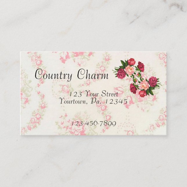 Pink Roses Business Card Visitenkarte (Vorderseite)