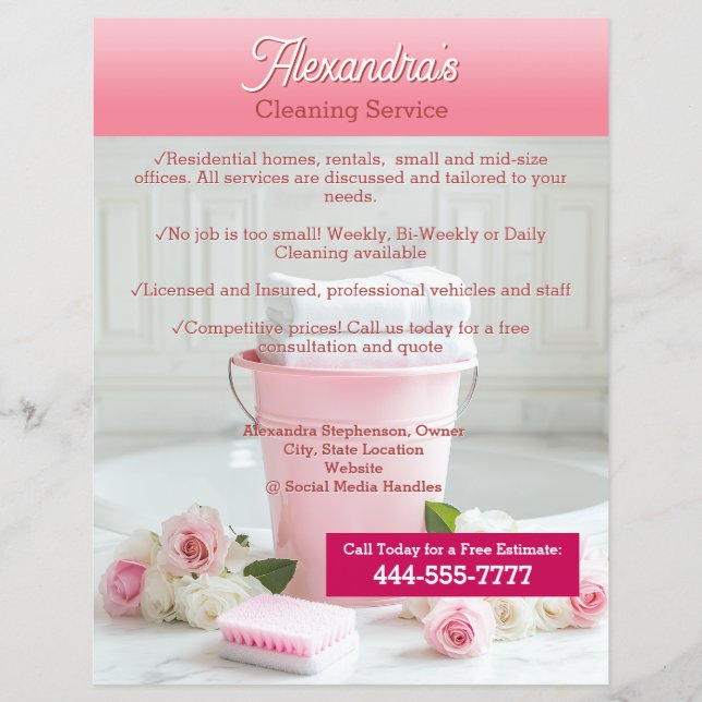 Pink Roses Clearing Service Template Business Flyer (Vorne)