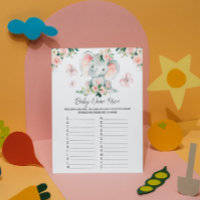 Pink Roses Elephant Baby Name Race Baby Dusche