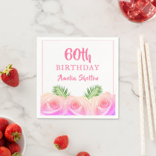 Pink Roses Floral 60. Geburtstagsparty Serviette
