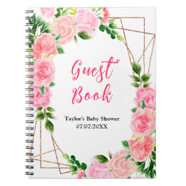 Pink Roses Floral Baby Shower Guest Book Notizblock