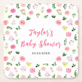 Pink Roses Floral Baby Shower Rechteckiger Pappuntersetzer