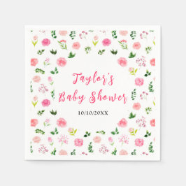 Pink Roses Floral Baby Shower Serviette