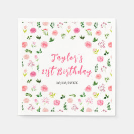Pink Roses Floral Birthday Serviette