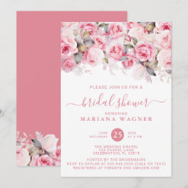 Pink Roses Floral Bridal Shower Einladung