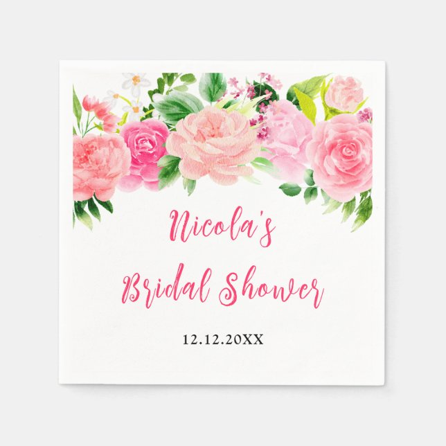 Pink Roses Floral Bridal Shower Serviette (Vorderseite)