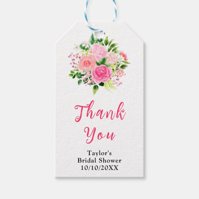 Pink Roses Floral Bridal Shower Thank You Geschenkanhänger (Vorderseite)