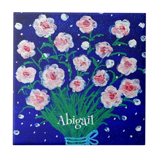 Pink Roses Floral Customized Ceramic Tile Fliese (Vorderseite)