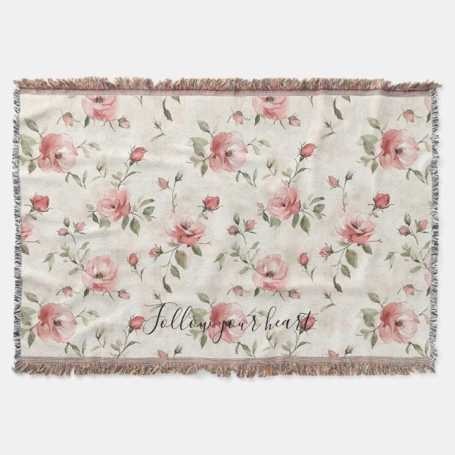 Pink Roses Floral  Decke (Vorderseite)
