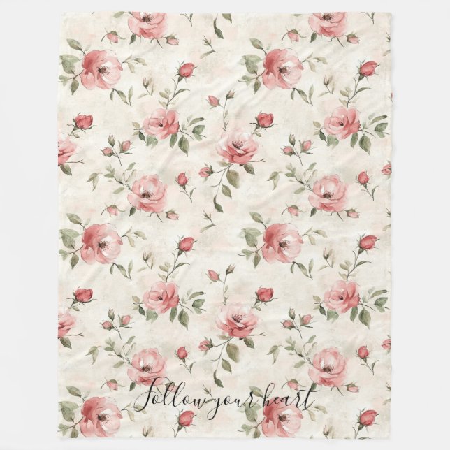 Pink Roses Floral  Fleecedecke (Vorderseite)