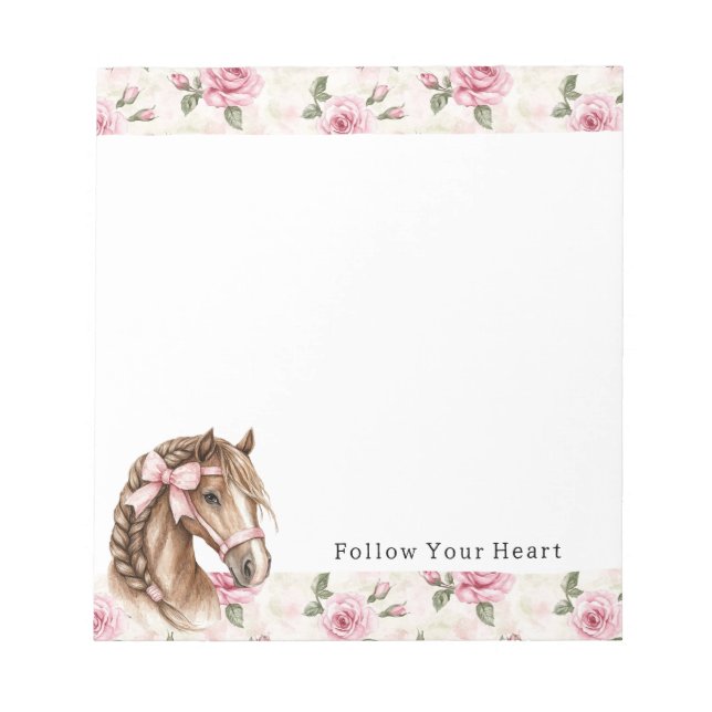 Pink Roses Floral Horse Bow Quote Notizblock (Vorderseite)