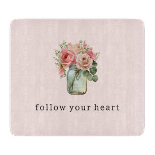 Pink Roses Floral Mason Jar Schneidebrett