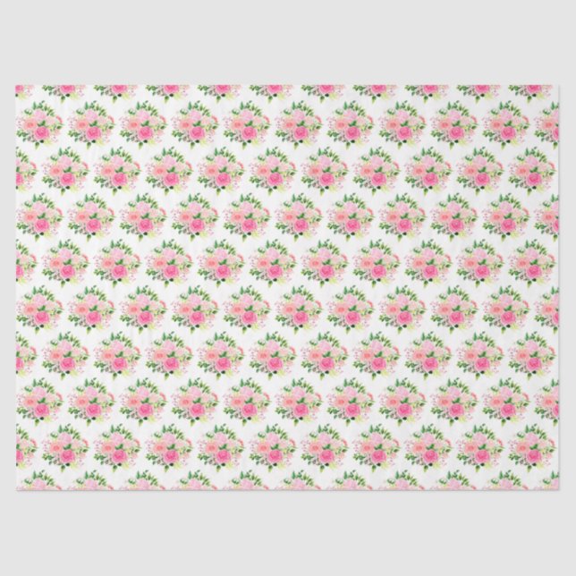 Pink Roses Flowers and Greenery Seidenpapier (Vorderseite)