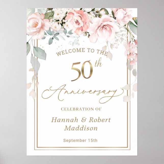 Pink Roses Foliage Poster zum 50. Hochzeitstag (Vorne)