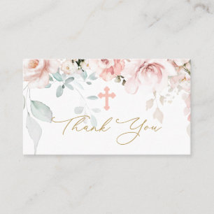 Pink Roses Foliage Taufe Danke Business Card Visitenkarte