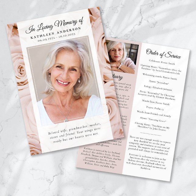 Pink Roses Foto Memorandum Service Program Einladung (Von Creator hochgeladen)