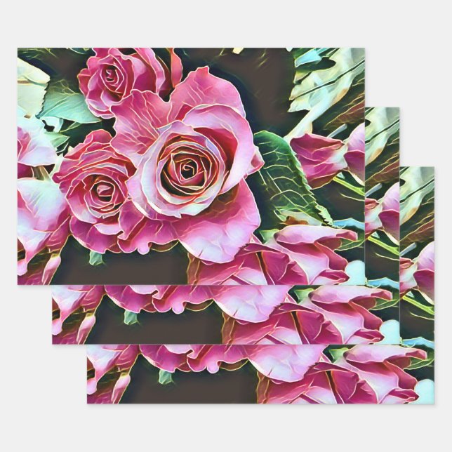 PINK ROSES GESCHENKPAPIER SET (Set)