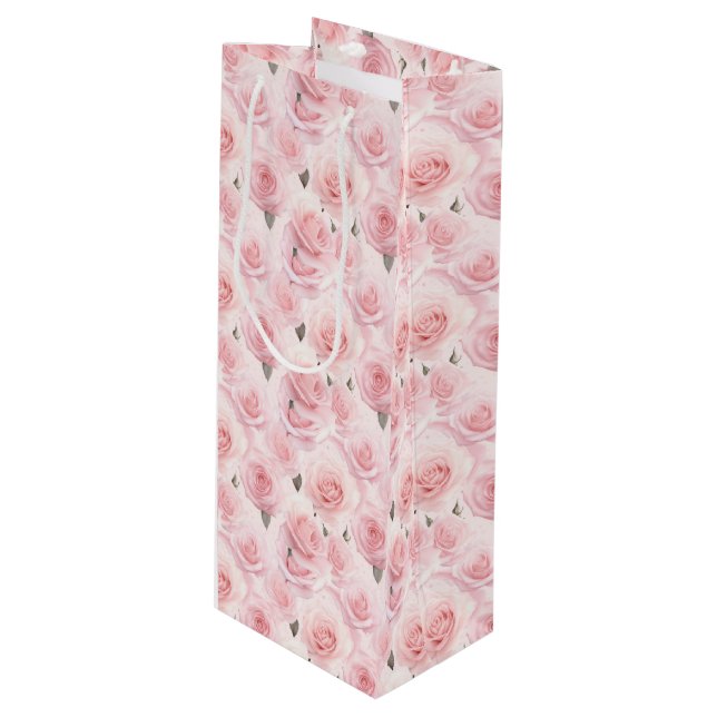 Pink Roses Geschenktasche Geschenktüte Für Weinflaschen (Vorderseite Schrägansicht)