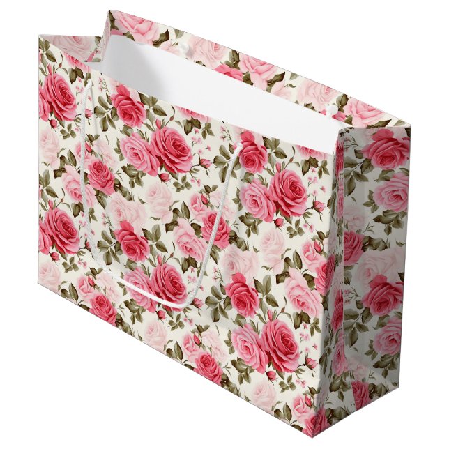 Pink Roses Geschenktasche Große Geschenktüte (Vorderseite Schrägansicht)