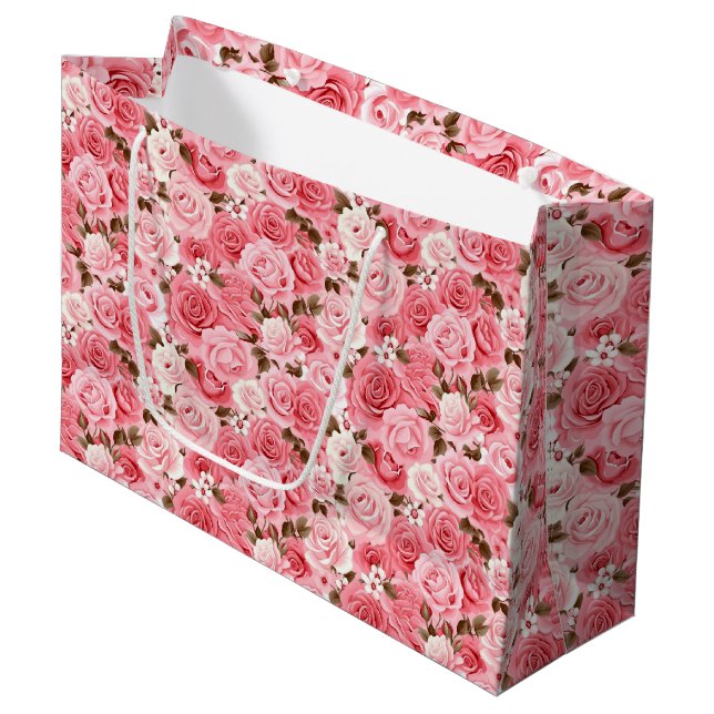Pink Roses Geschenktasche Große Geschenktüte (Vorderseite Schrägansicht)