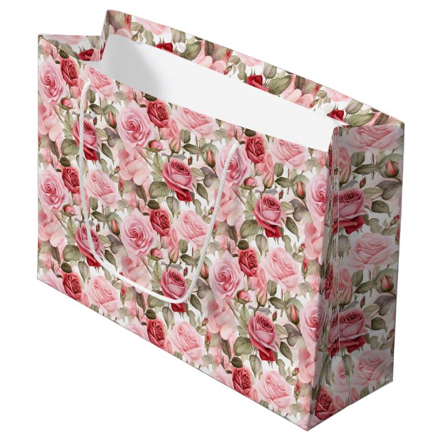 Pink Roses Geschenktasche Große Geschenktüte (Vorderseite Schrägansicht)