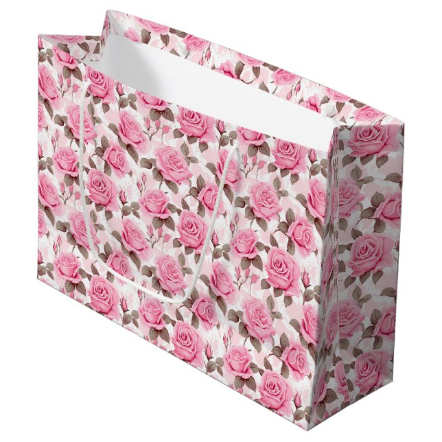 Pink Roses Geschenktasche Große Geschenktüte (Vorderseite Schrägansicht)