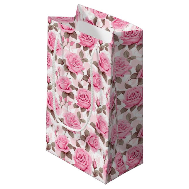 Pink Roses Geschenktasche Kleine Geschenktüte (Vorderseite Schrägansicht)