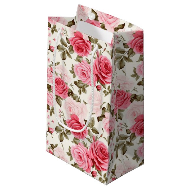 Pink Roses Geschenktasche Kleine Geschenktüte (Vorderseite Schrägansicht)