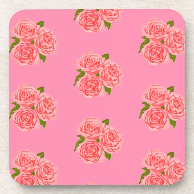 Pink roses getränkeuntersetzer (Vorderseite)