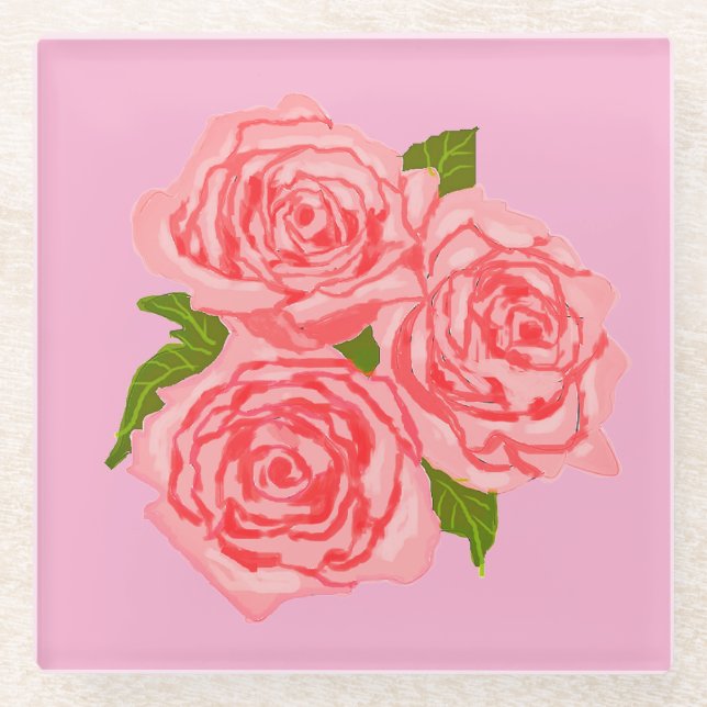 Pink roses glasuntersetzer (Vorderseite)
