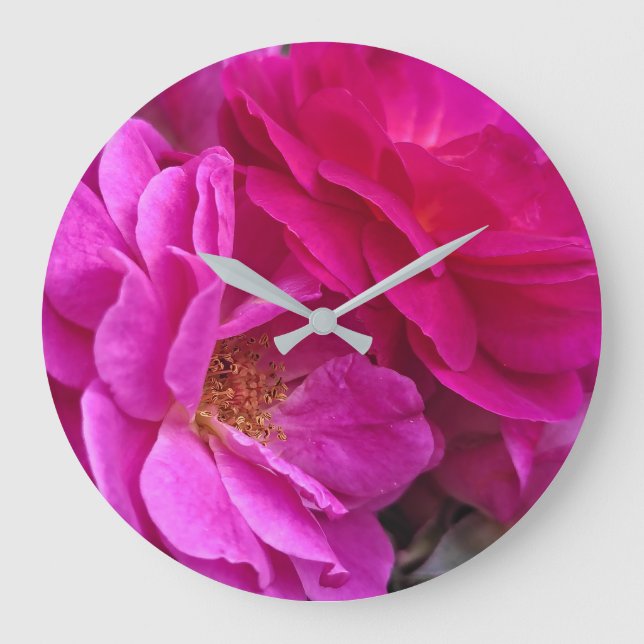 Pink Roses Große Wanduhr (Vorderseite)