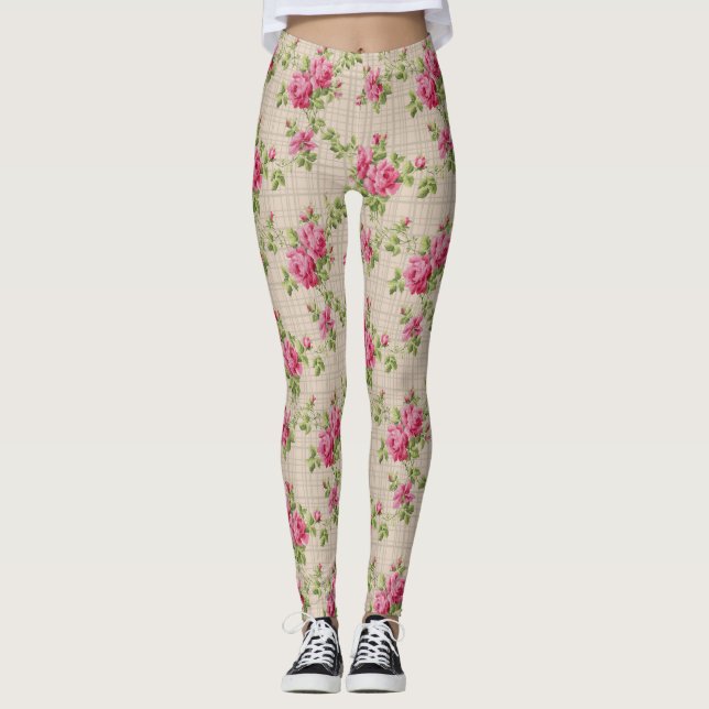 Pink Roses Handgemalte Leggings (Vorderseite)