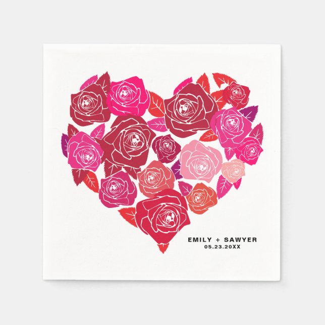 Pink Roses Heart Cluster Custom Wedding Serviette (Vorderseite)