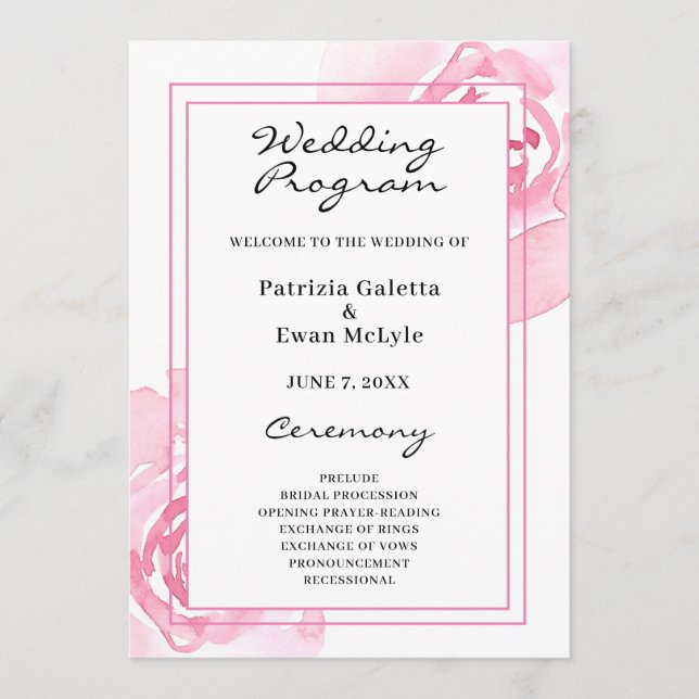 Pink Roses Hochzeitsprogramm Programm (Vorderseite)