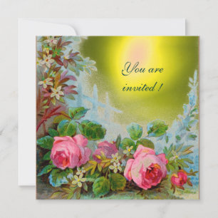 PINK ROSES & JASMINE ,Gelber Gem Stein Einladung
