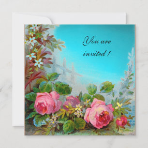 PINK ROSES & JASMINES Aqua Blue, Turquase, Aquamar Einladung