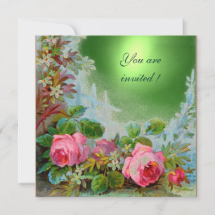 PINK ROSES & JASMINES Emerald Green Gem Einladung
