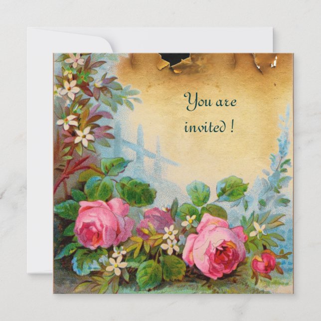 PINK ROSES & JASMINES Pergament rosa grün Einladung (Vorderseite)