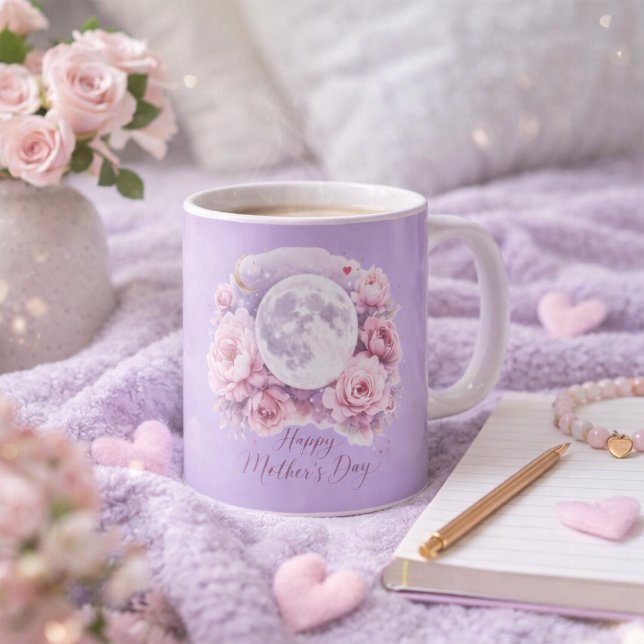 Pink Roses Lavender Moon Mug, Mother's Day Gift Kaffeetasse (Von Creator hochgeladen)
