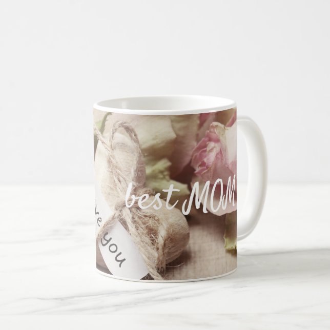 Pink Roses mit Herzdesign personalisieren Kaffeetasse (VorderseiteRechts)