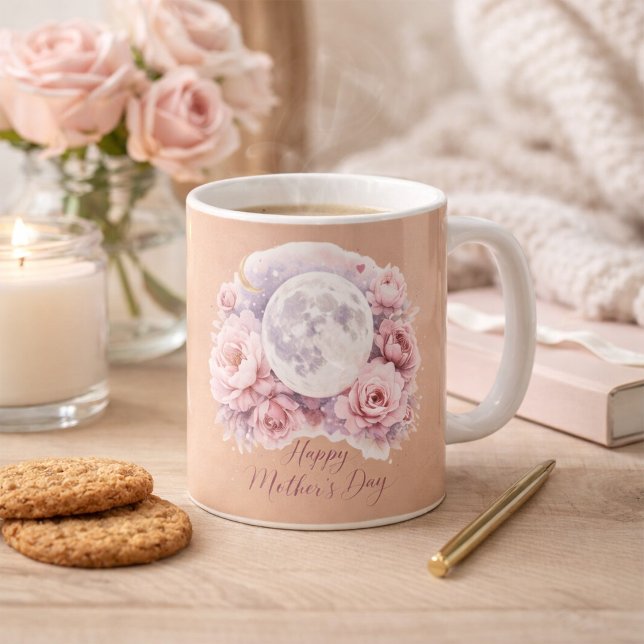 Pink Roses Moon Mug, Mother's Day Gift Dusty Rose  Kaffeetasse (Von Creator hochgeladen)