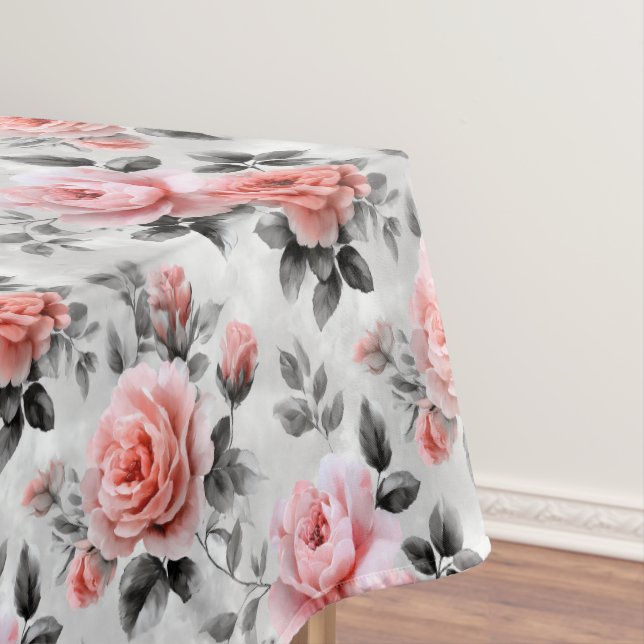 Pink Roses On Gray  Tischdecke (Beispiel)