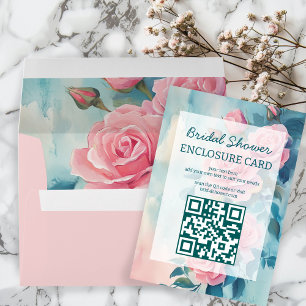 Pink Roses Painting Brautparty CUSTOM QR Code Begleitkarte