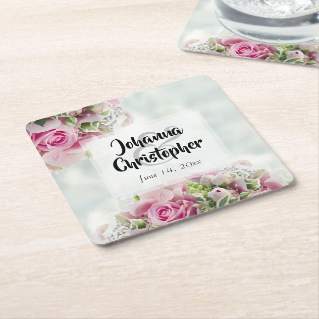 Pink Roses Paper Wedding Untersetzer (angewinkelt)