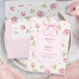 Pink roses pattern bow wedding einladung