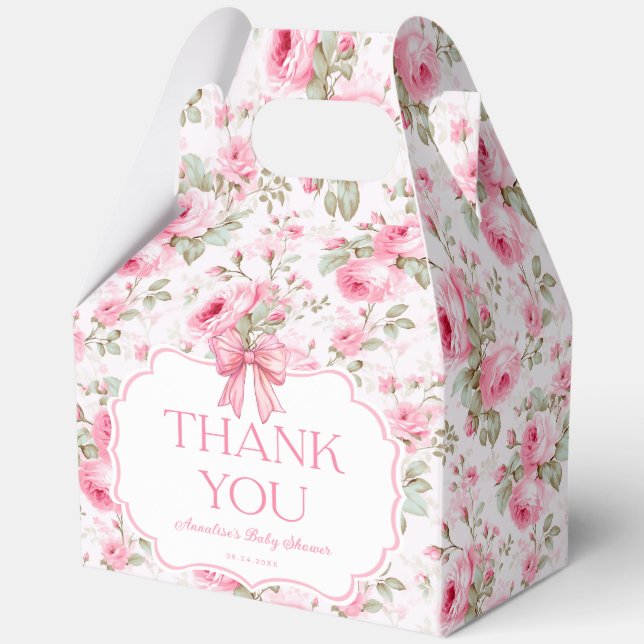 Pink Roses Pink Bow Girl Babydusche Danke Geschenkschachtel (Vorderseite)