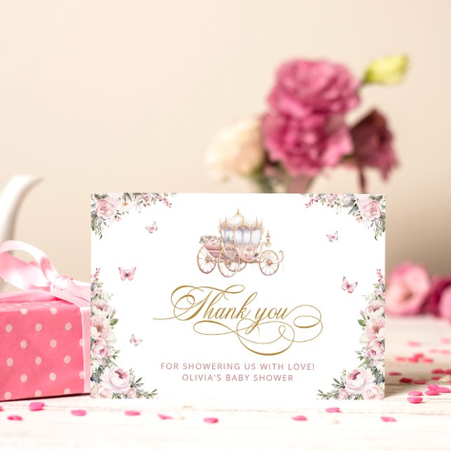 Pink Roses Princess Carriage Baby Dusche Vielen Da Karte (Von Creator hochgeladen)
