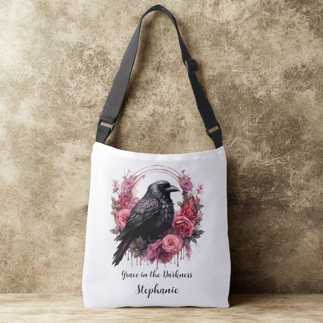 Pink Roses Raven Tragetaschen Mit Langen Trägern (Pink roses raven cross body bag)