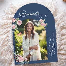 Pink Roses Script Photo Graduation Announcement Einladung